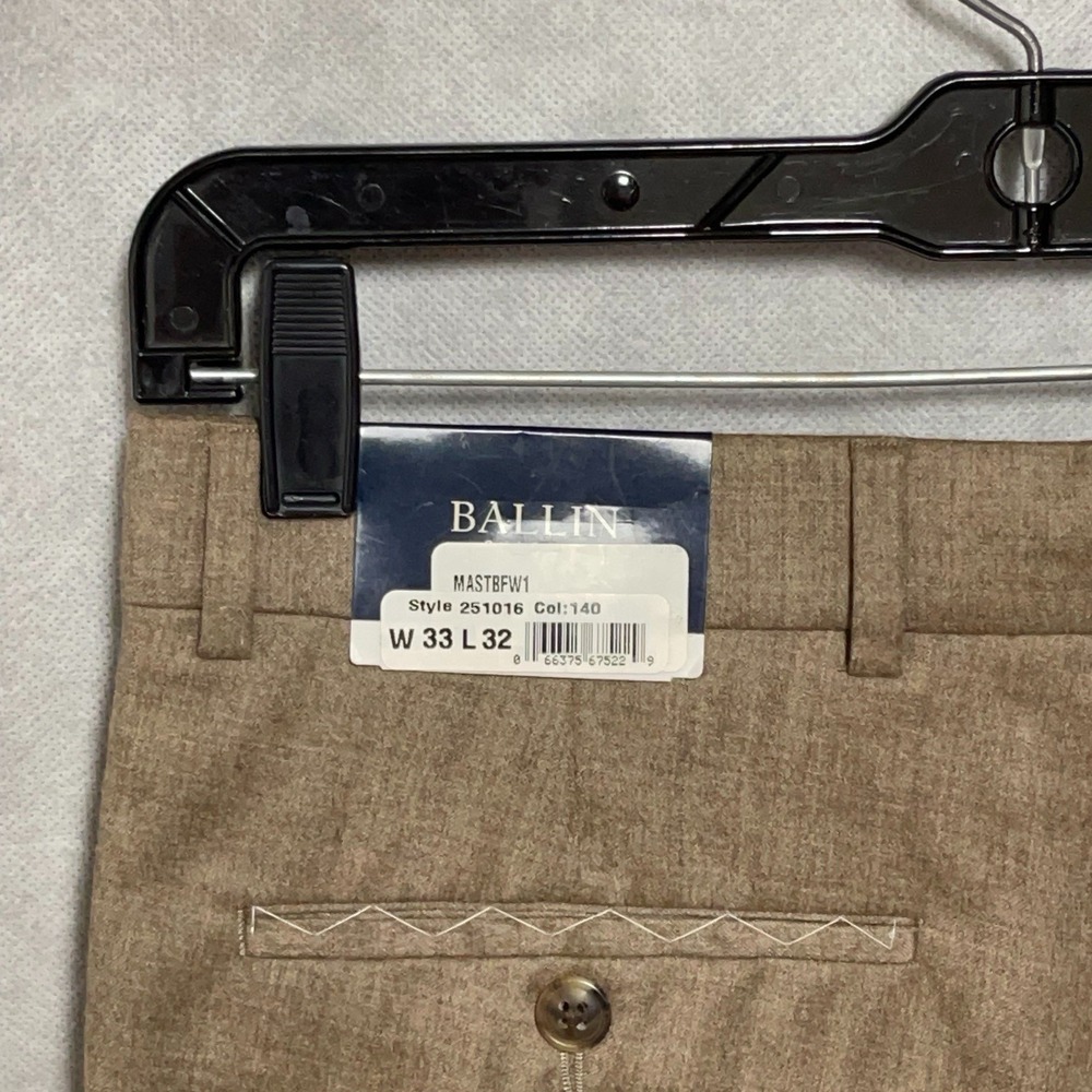 NWT Ballin Pants Men 33x33 Beige Flannel Wool Cashmere Pleat Dress Academia Luxe